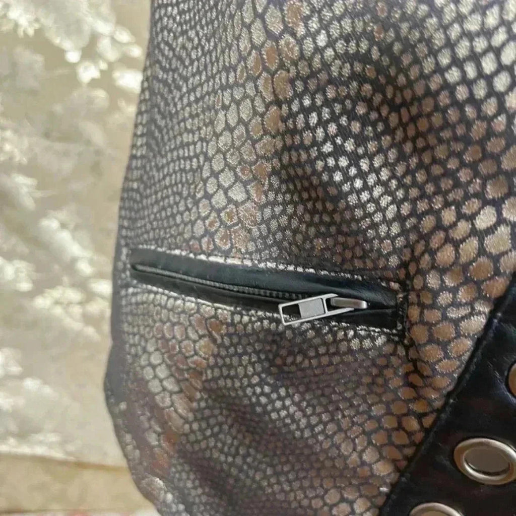 Vintage Ami Snakeprint Faux Leather Vest With Rivets Size M Punk Alternative