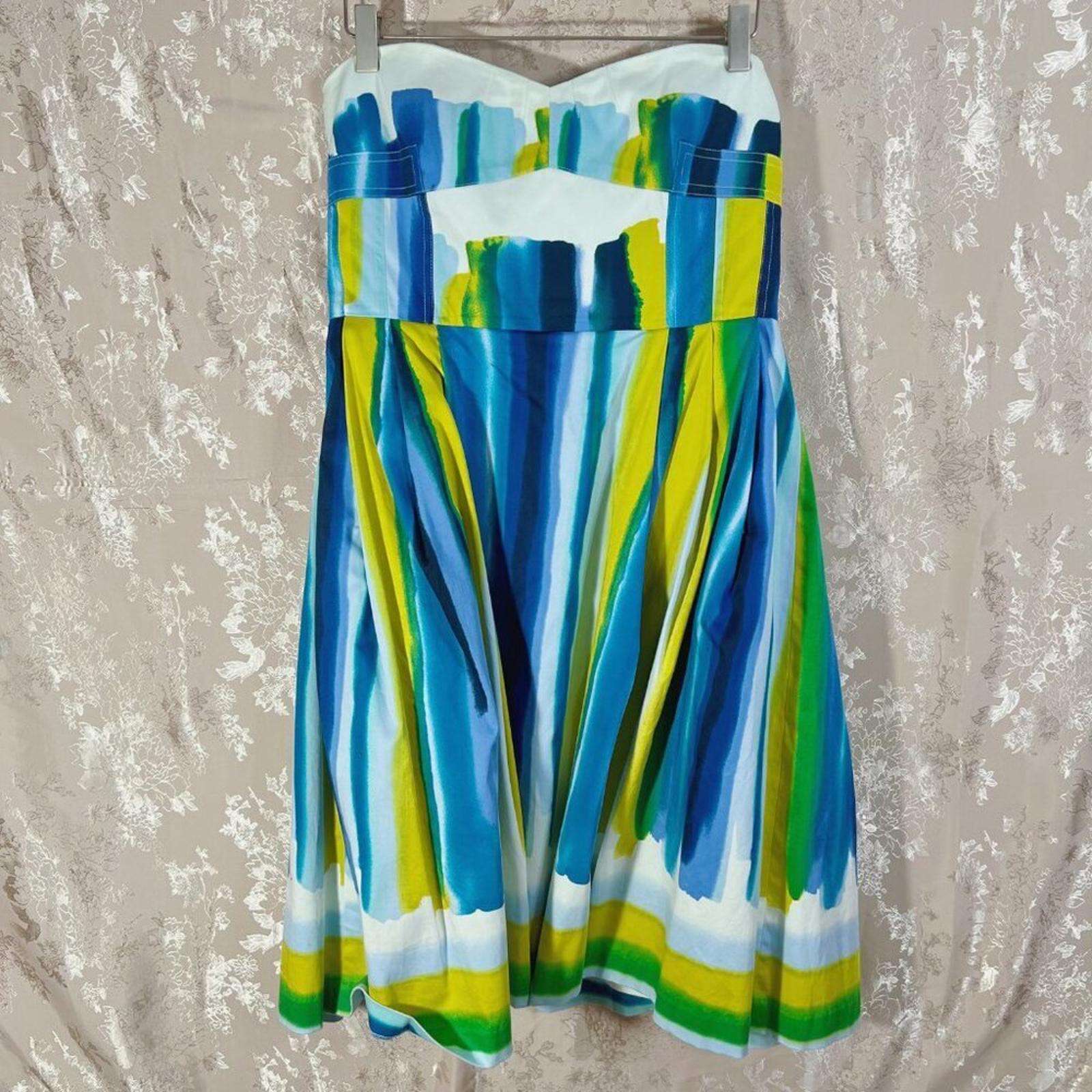 Calvin Klein Multicolor Blue and Green Watercolor Strapless Sun Dress Size 10
