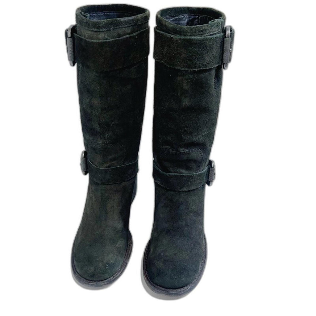 Vera Wang Lavender Cameron Double Buckle Boot Olive Green Suede Size 7 Moto