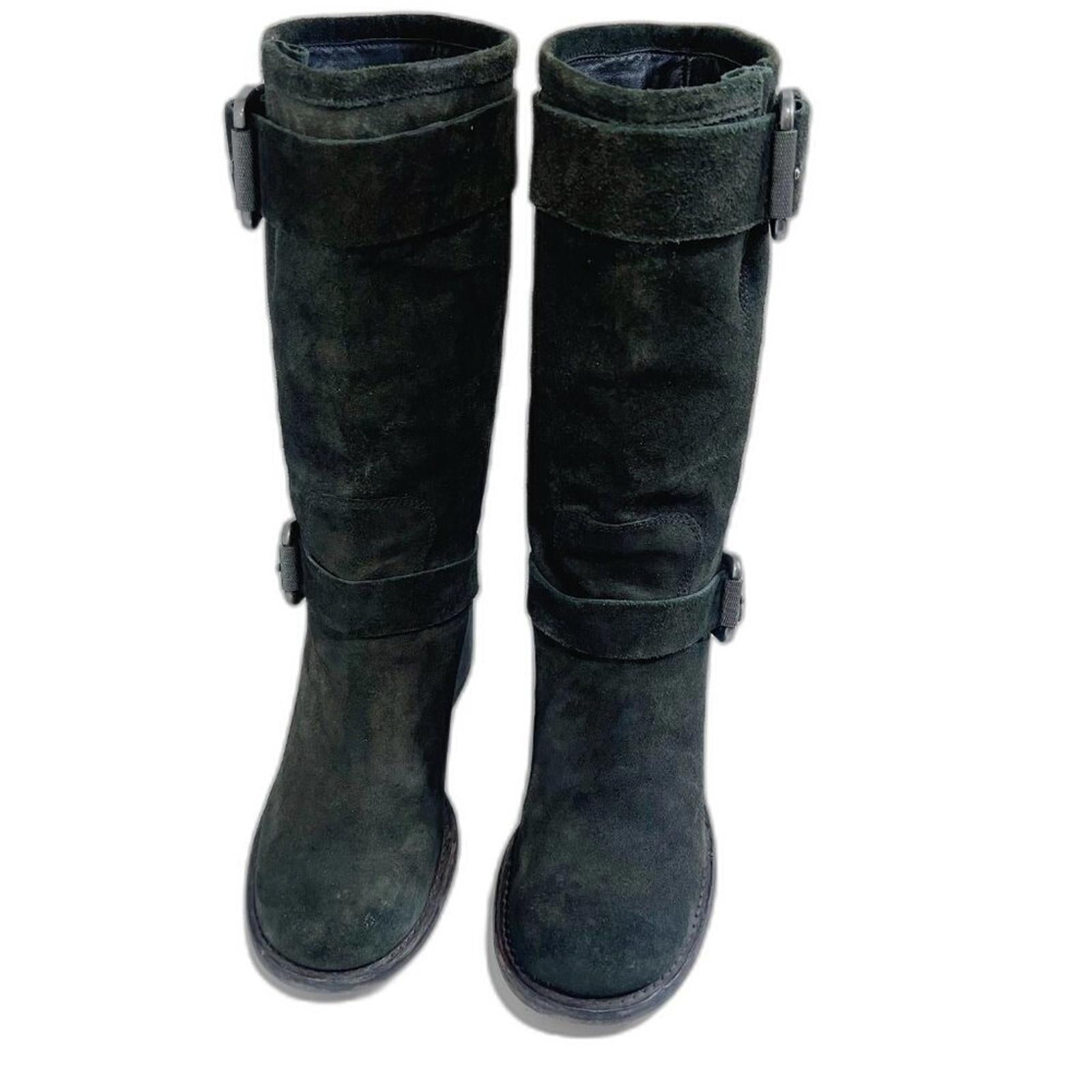 Vera Wang Lavender Cameron Double Buckle Boot Olive Green Suede Size 7 Moto