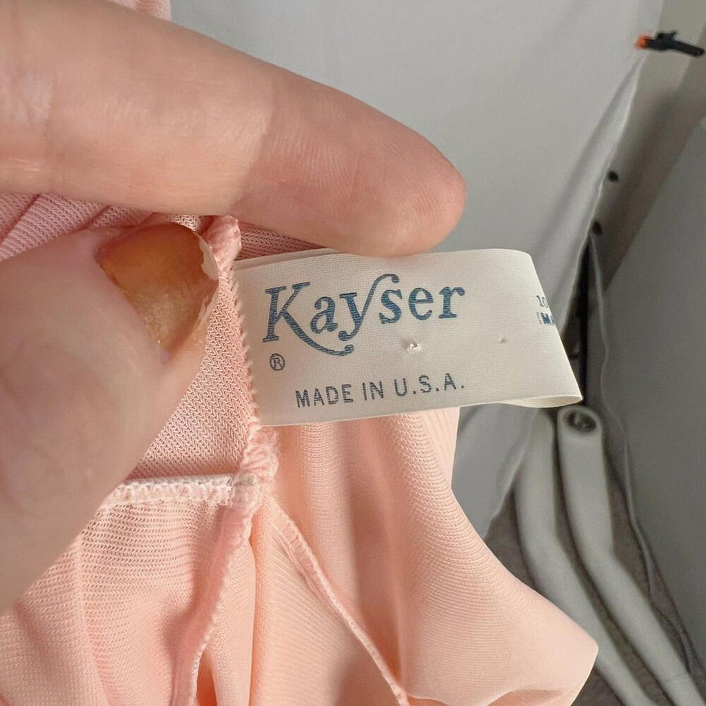 Vintage 1970s Kayser Peachy Pink Cream Lace Maxi Night Gown Women's Size 2
