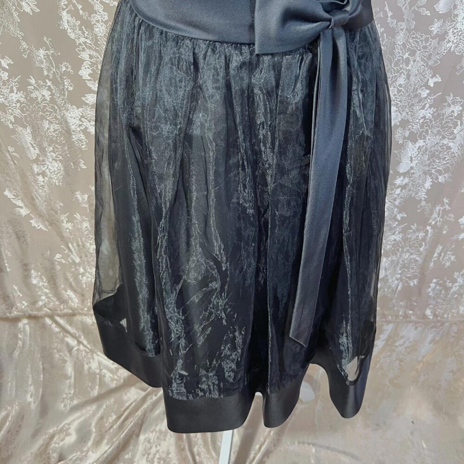 Vintage Alfred Angelo Black Strapless Organza Dress Corset Top Satin Bow Size 6