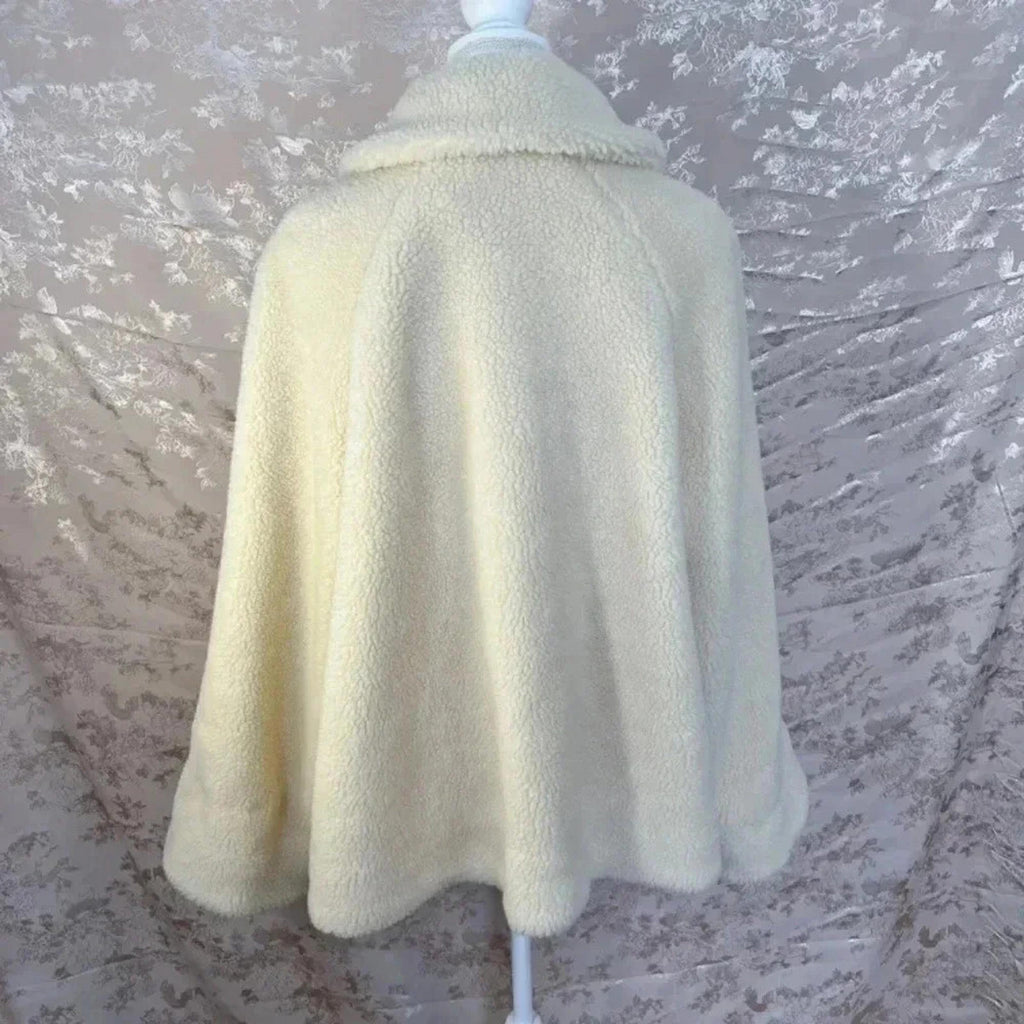 Orvis Cream Sherpa Fleece Teddy Bear Collared 3-Button Jacket Size M