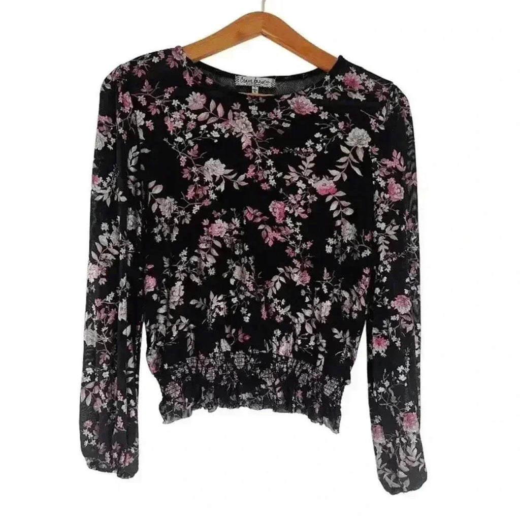 Crave Fame Black Pink Mesh Long Sleeved Blouse Festival Rave Women's Size S