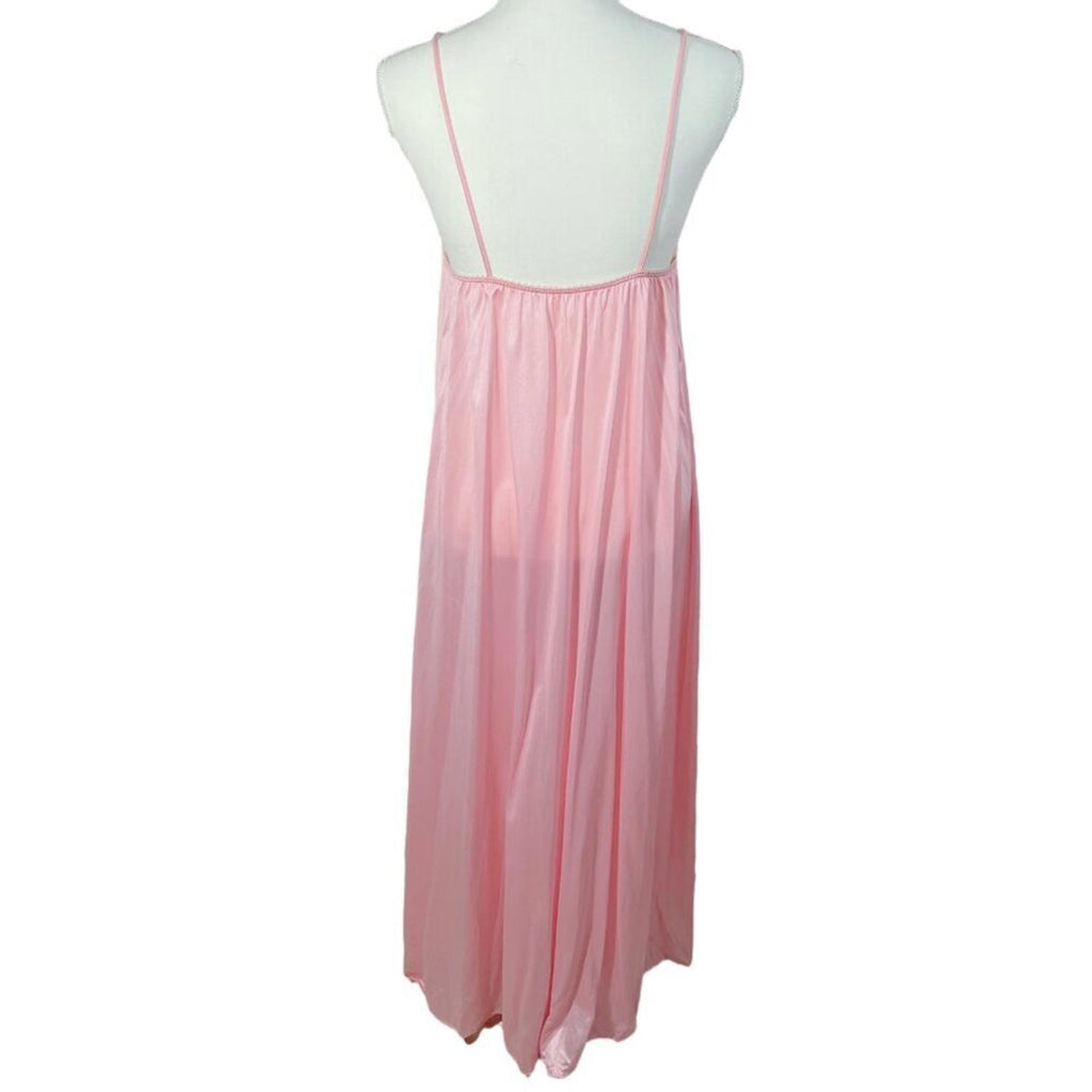 Vintage Flair Lingerie Pink Lace Nightgown Satin Maxi Dress 70s 80s Size M