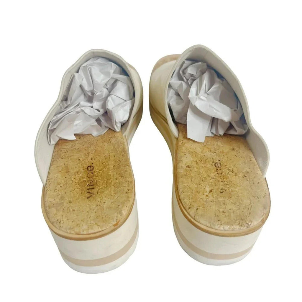 Vince Sarria Leather Cork Slide Wedge Sandals Cream Leather Women's Size 8.5