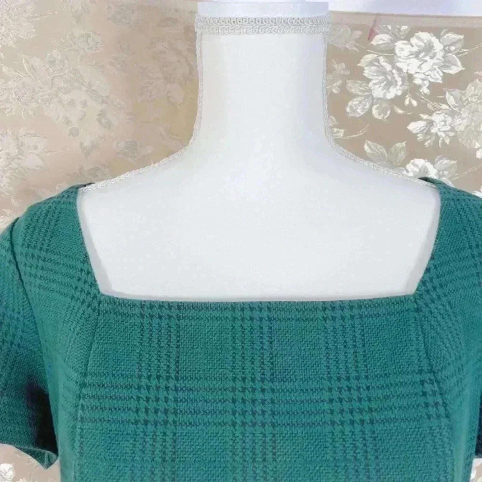 Ann Taylor Petite Green Houndstooth Sheath Dress Office Women's Size 12P