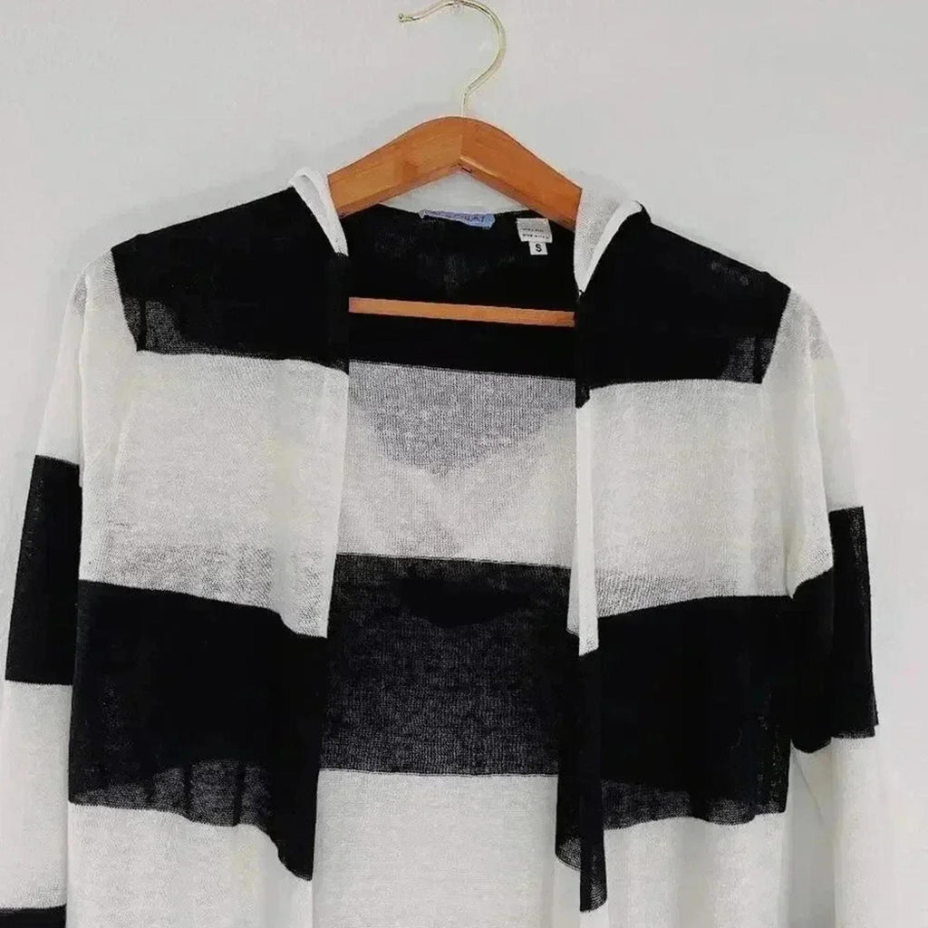Acrobat Black and White Striped Linen Cardigan Long Sleeve Women's Size S