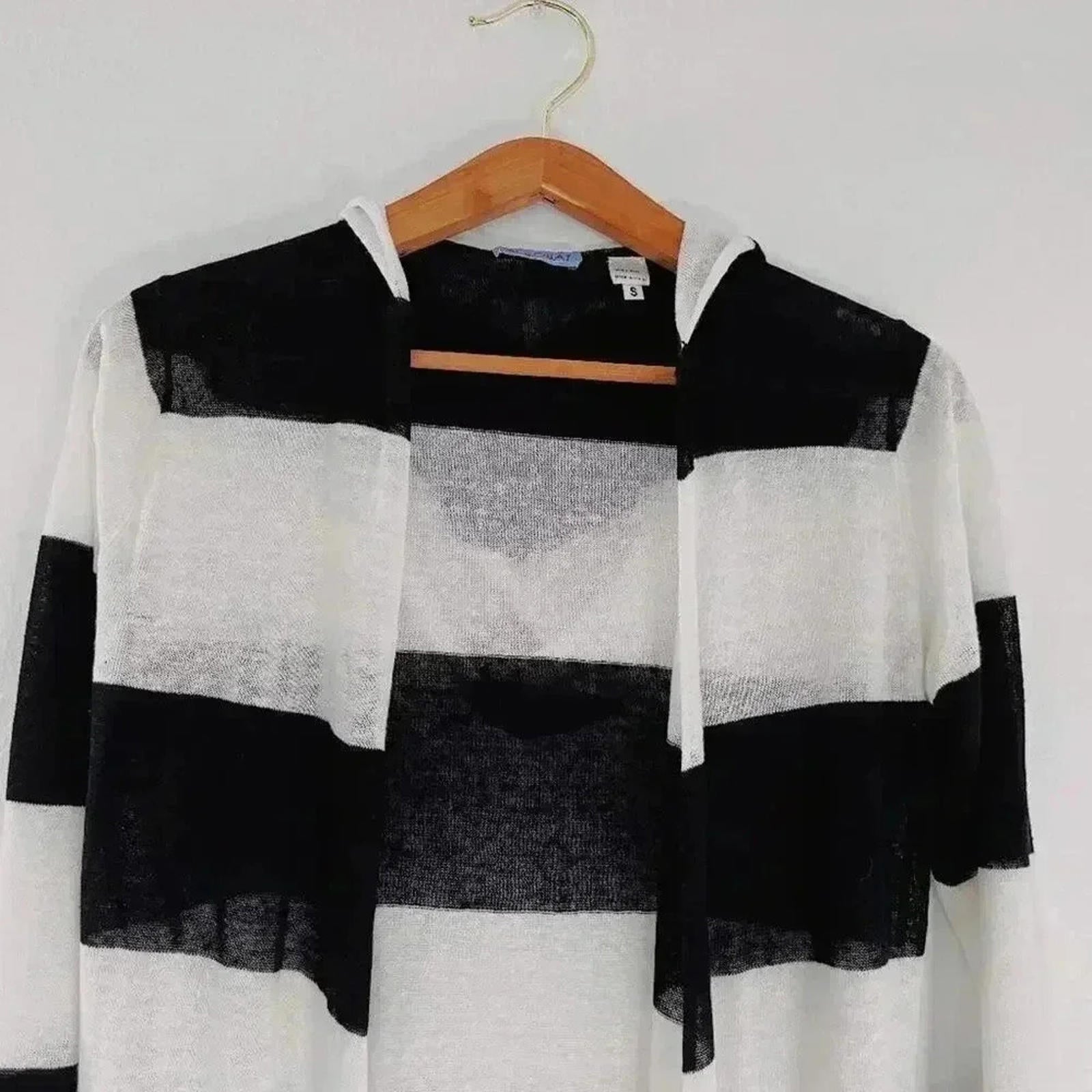 Acrobat Black and White Striped Linen Cardigan Long Sleeve Women's Size S