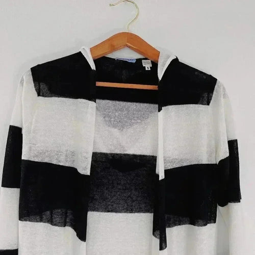 Acrobat Black and White Striped Linen Cardigan Long Sleeve Women's Size S