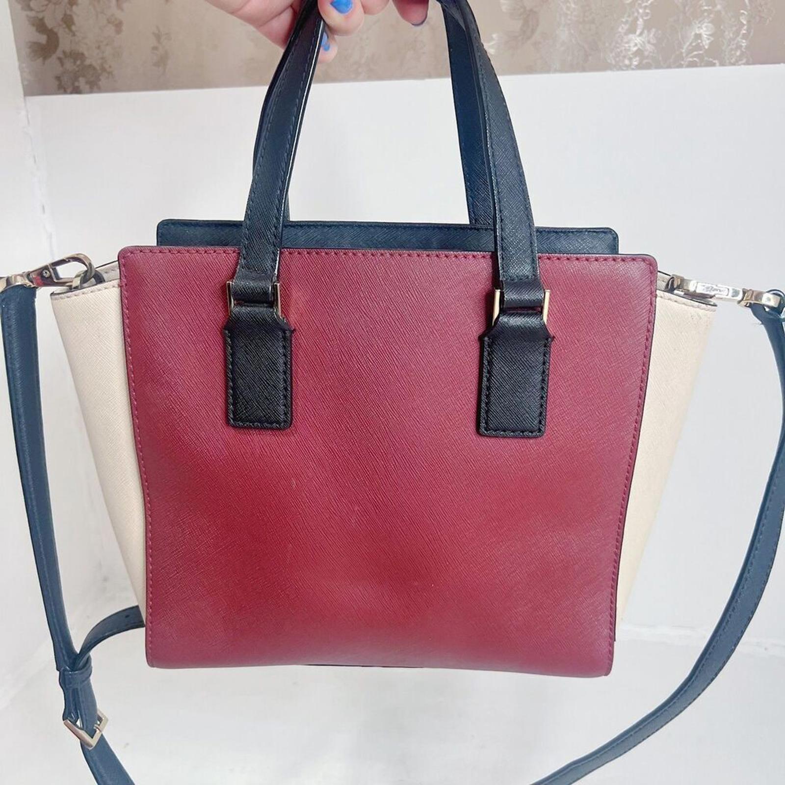 Kate Spade Cameron Street Small Hayden Burgundy Cream Leather Structured Handbag