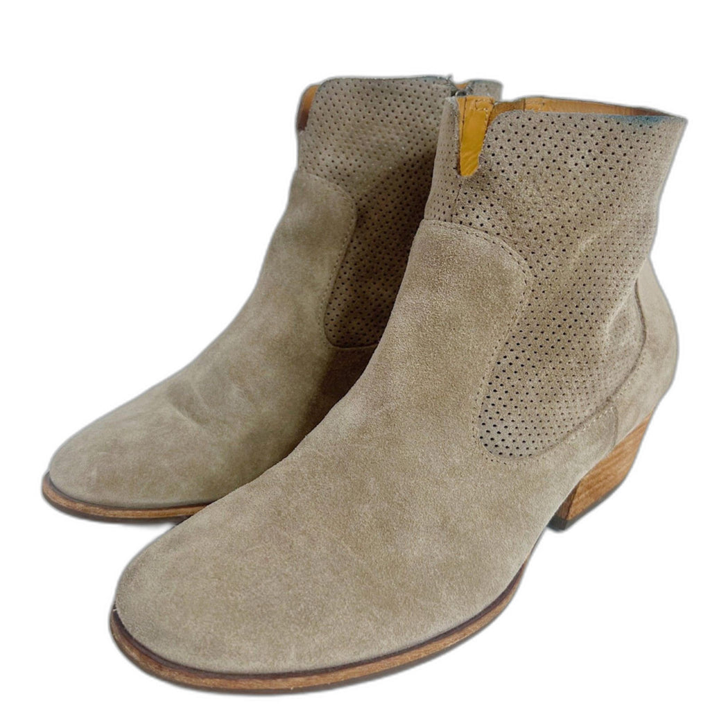 Kork-Ease Sherrill Booties Taupe Suede Ankle Boots Tan Leather Size 8.5