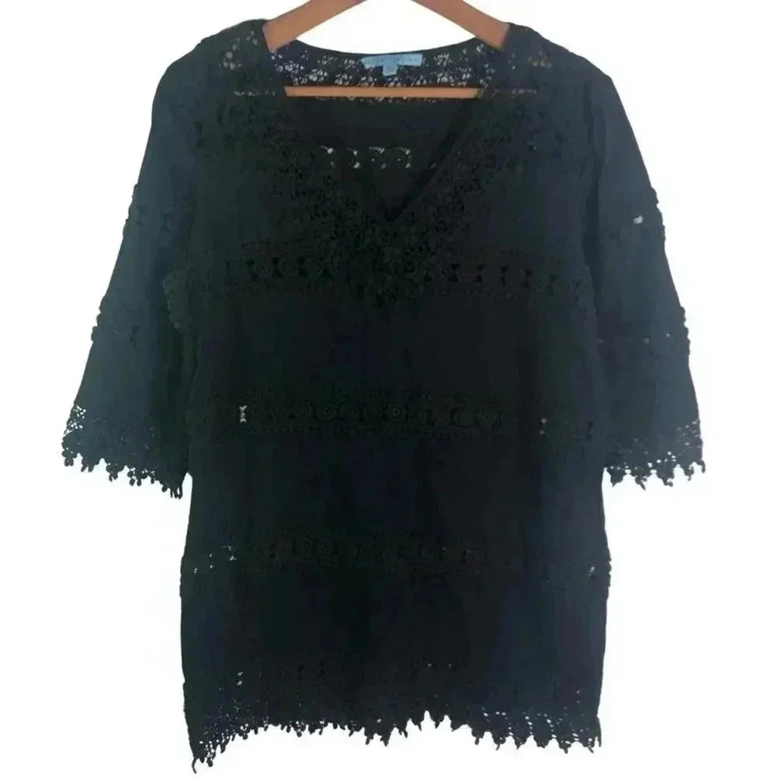 Antonio Melani Black Crocheted Swim Coverup Beach Dress Tunic Boho Size S