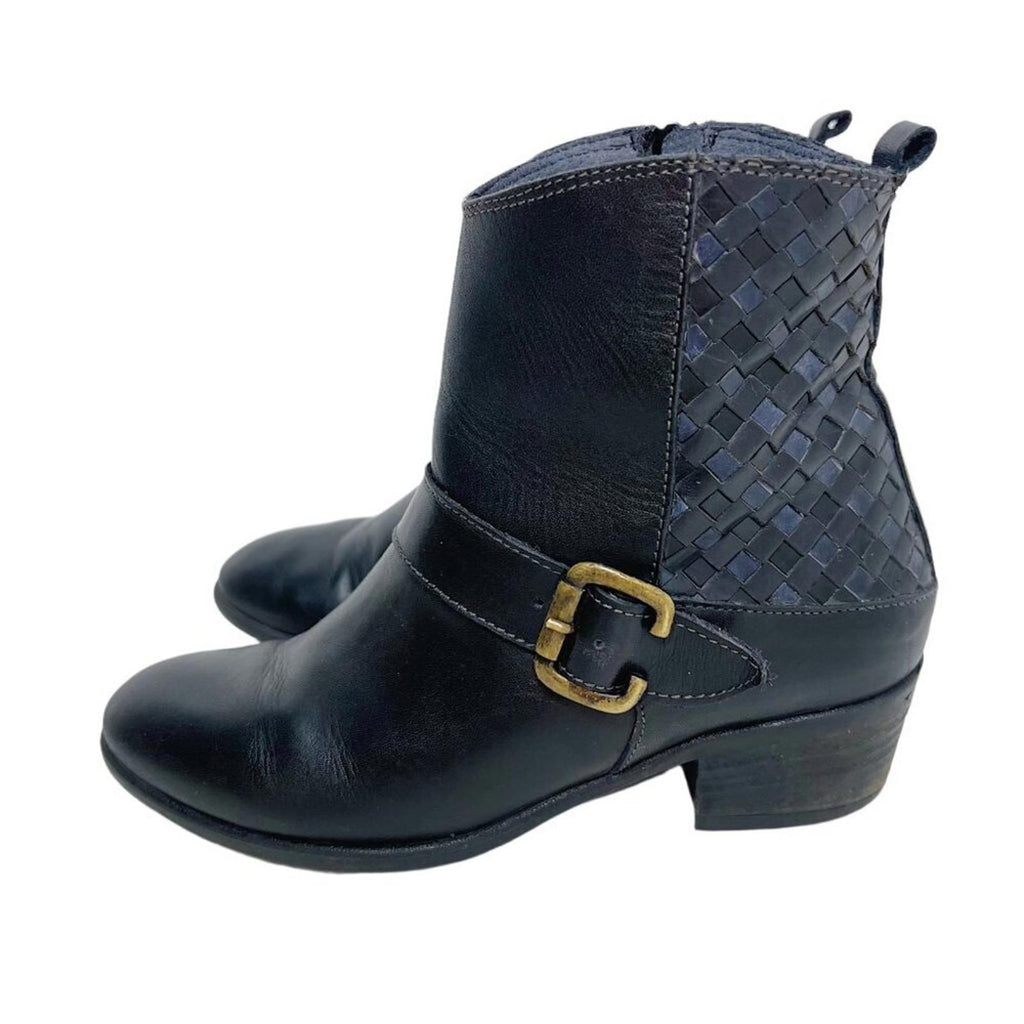 Sesto Meucci Black Leather Woven Booties Ankle Boots Women's Size 6.5