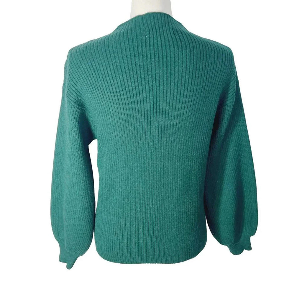 Anthropologie Green Ribbed Mock Neck Sweater Women's Size XS