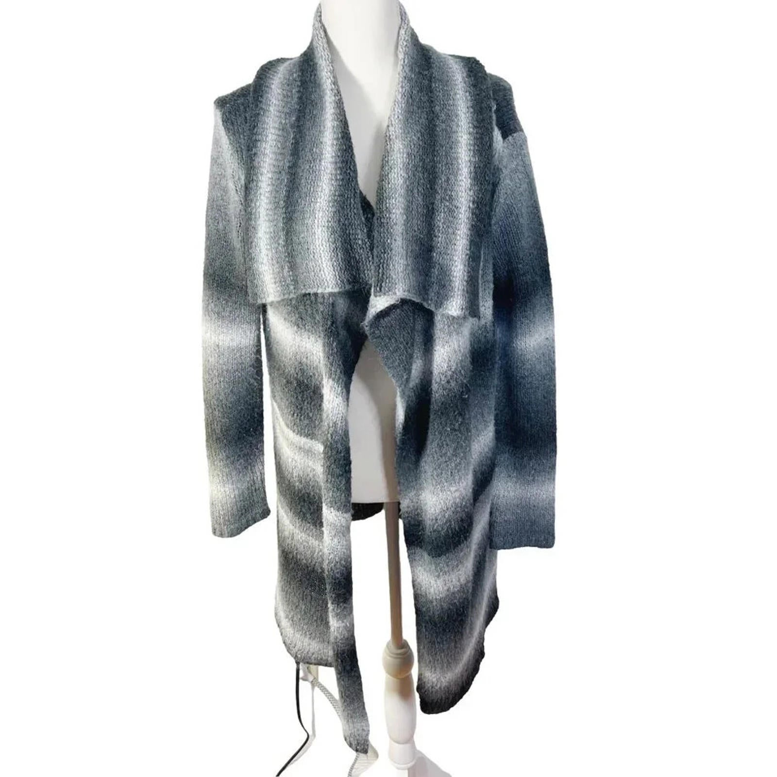 Saks 5th Avenue Blue Grey Striped Cardigan Ombre Sweater Women's Size S
