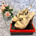 Bucco Platform Heels in Erikine Cream Chunky Heel Sandals Wedges Women's Size 8