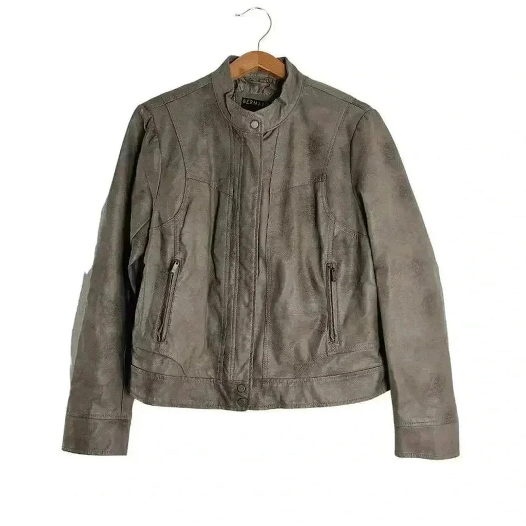 Bernardo Cool Toned Taupe Tan Faux Leather Moto Jacket Women's Size XL
