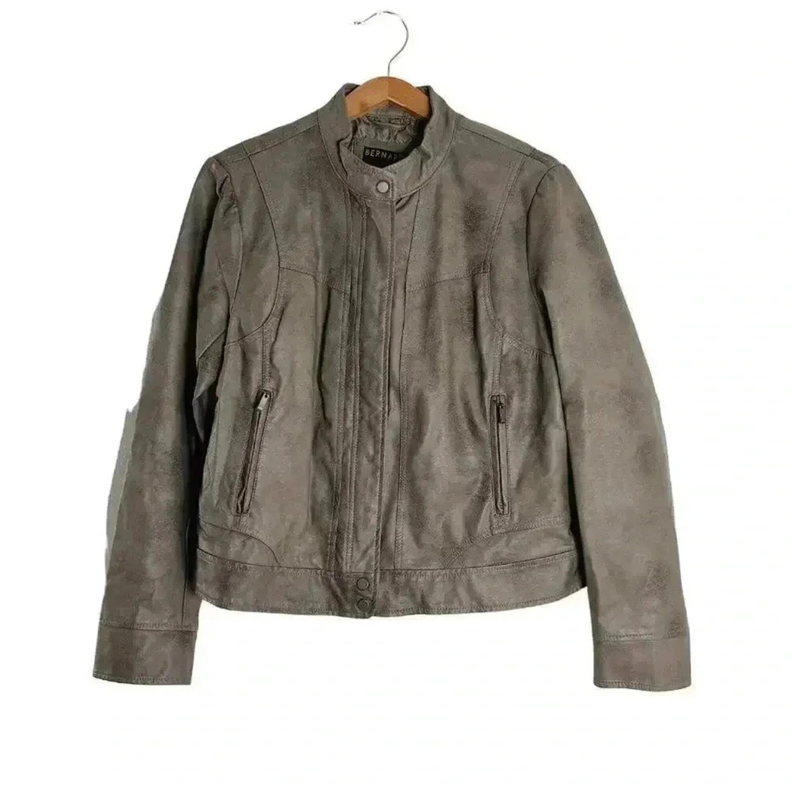 Bernardo Cool Toned Taupe Tan Faux Leather Moto Jacket Women's Size XL