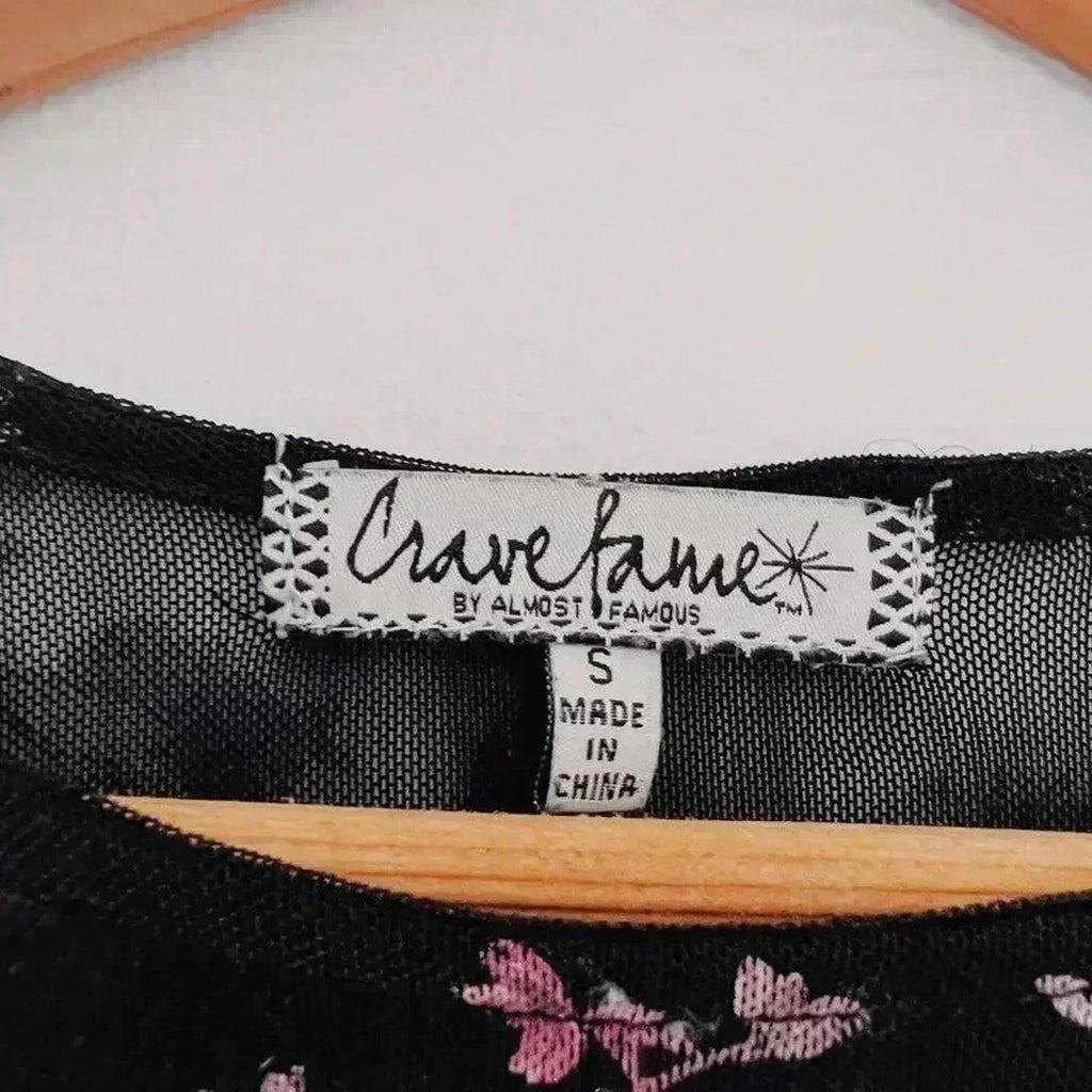Crave Fame Black Pink Mesh Long Sleeved Blouse Festival Rave Women's Size S