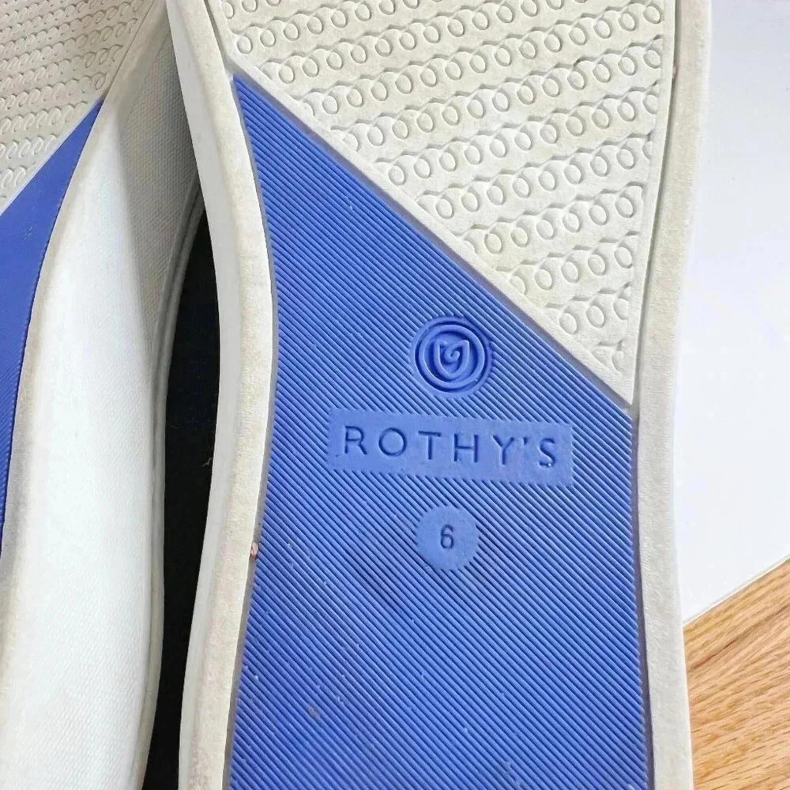 Rothy's Black Blue and White Stripes Slip On Sneakers Size 6