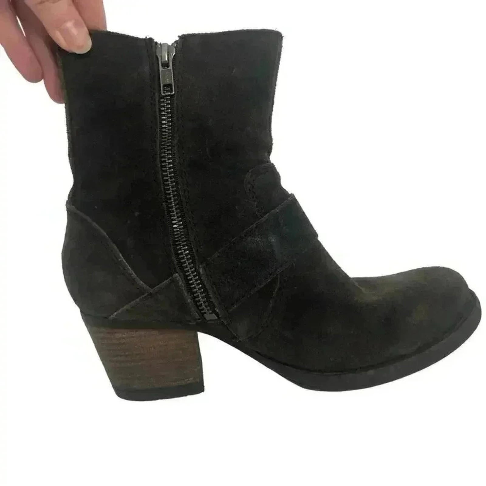 Born Dark Brown Suede Buckled Distressed Booties Women's Size 6.5