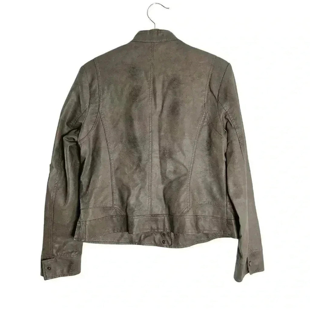 Bernardo Cool Toned Taupe Tan Faux Leather Moto Jacket Women's Size XL