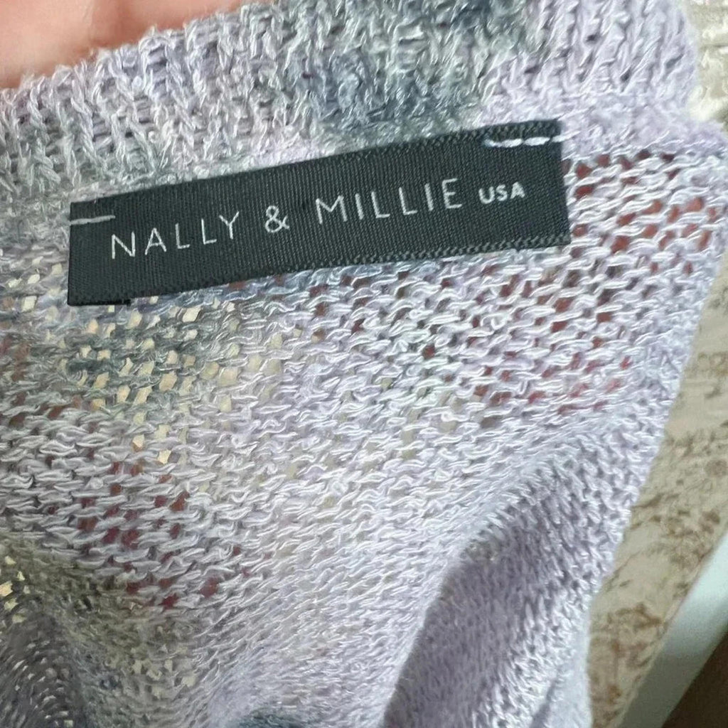 Nally & Millie Purple Floral Watercolor Knit Sweater Women's Size M