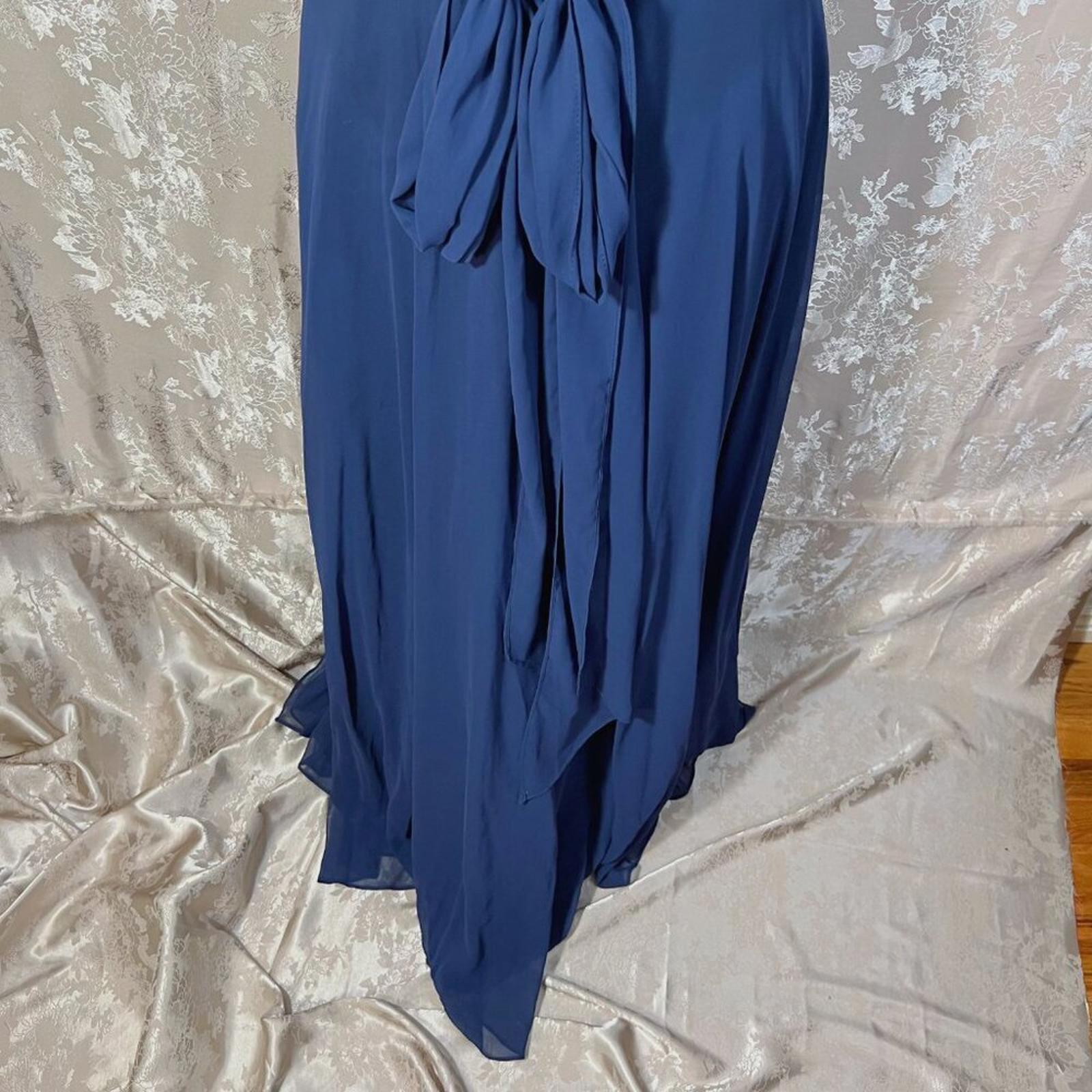David's Bridal Long Chiffon Surplice Tank Dress in Marine Blue Women's Size 10