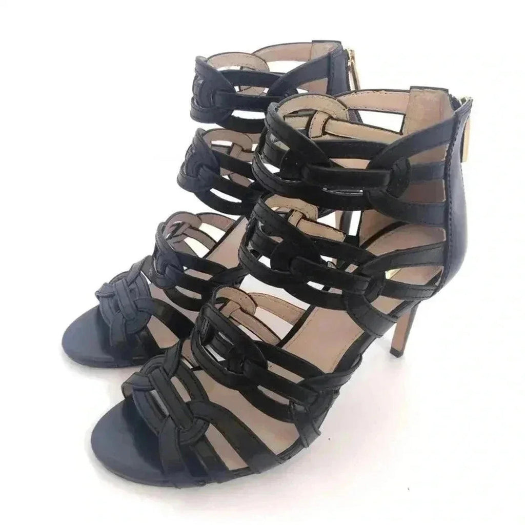 Louise et Cie Katy Black Leather Stiletto Strappy Sandal Pump Heel Size 7.5 US
