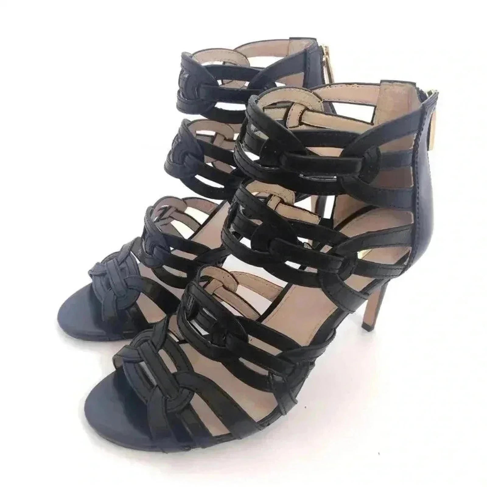 Louise et Cie Katy Black Leather Stiletto Strappy Sandal Pump Heel Size 7.5 US