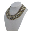 WHBM Gold Chain Multistrand Bib Necklace Leather Braiding Statement Choker