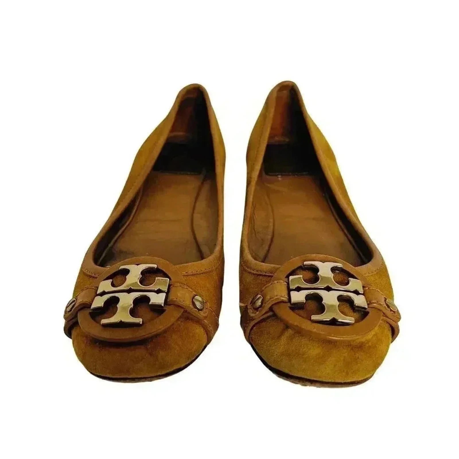 Tory Burch Yellow Suede Flats With Gold Emblem Leather Ballet Flats Size 6.5