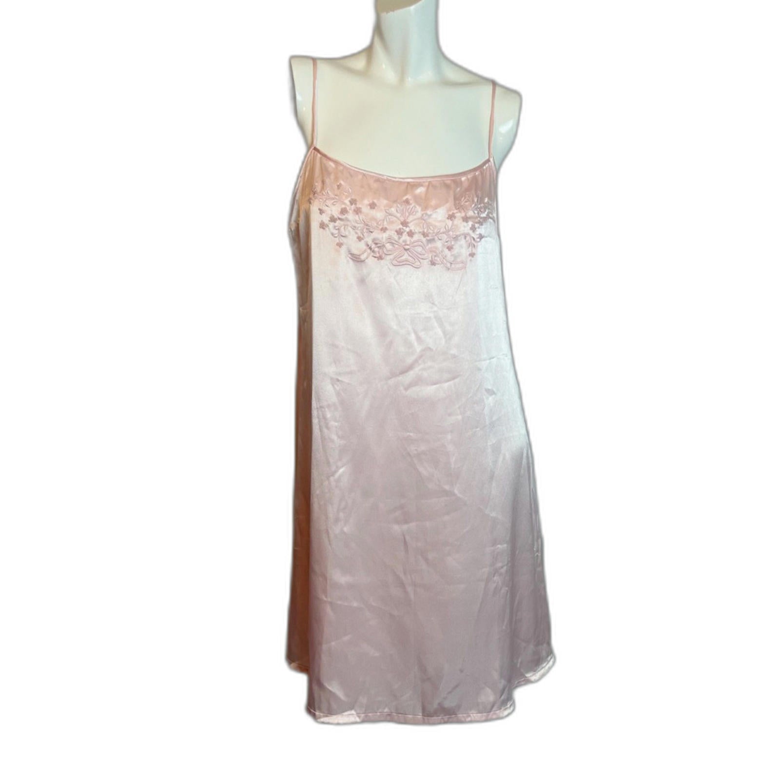 Vintage Private Moments Light Pink Satin Embroidered Slip Dress Coquette Size XL