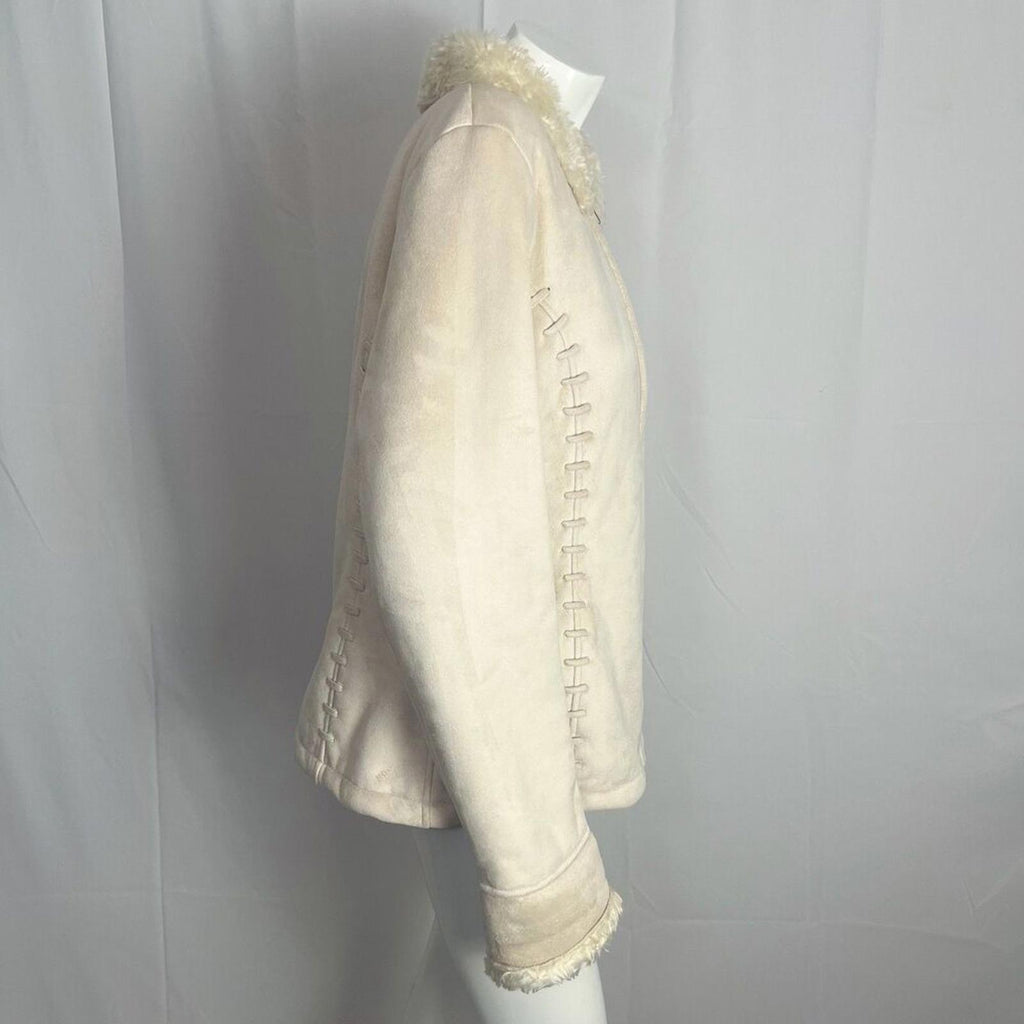 Croft & Barrow Cream Faux Suede Pennylane Jacket Faux Shearling Women's Size L