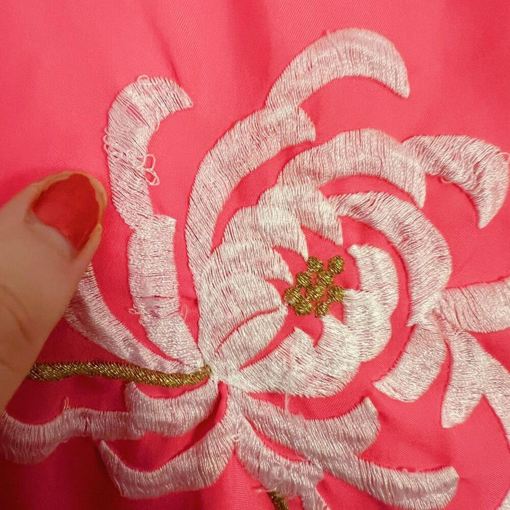 RARE Vintage 1960s 1970s Japanese Neon Pink Cherry Blossom Embroidered Robe