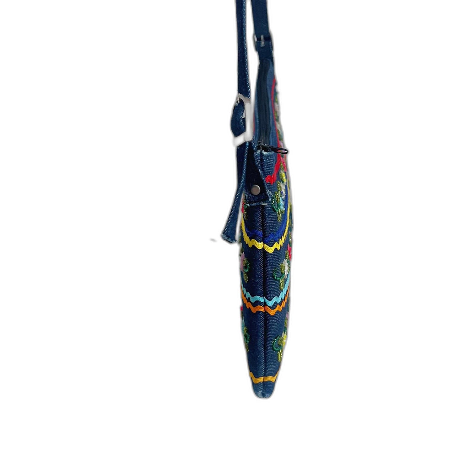 y2k Vintage Denim Floral Beaded Bead Embroidered Shoulder Bag Purse