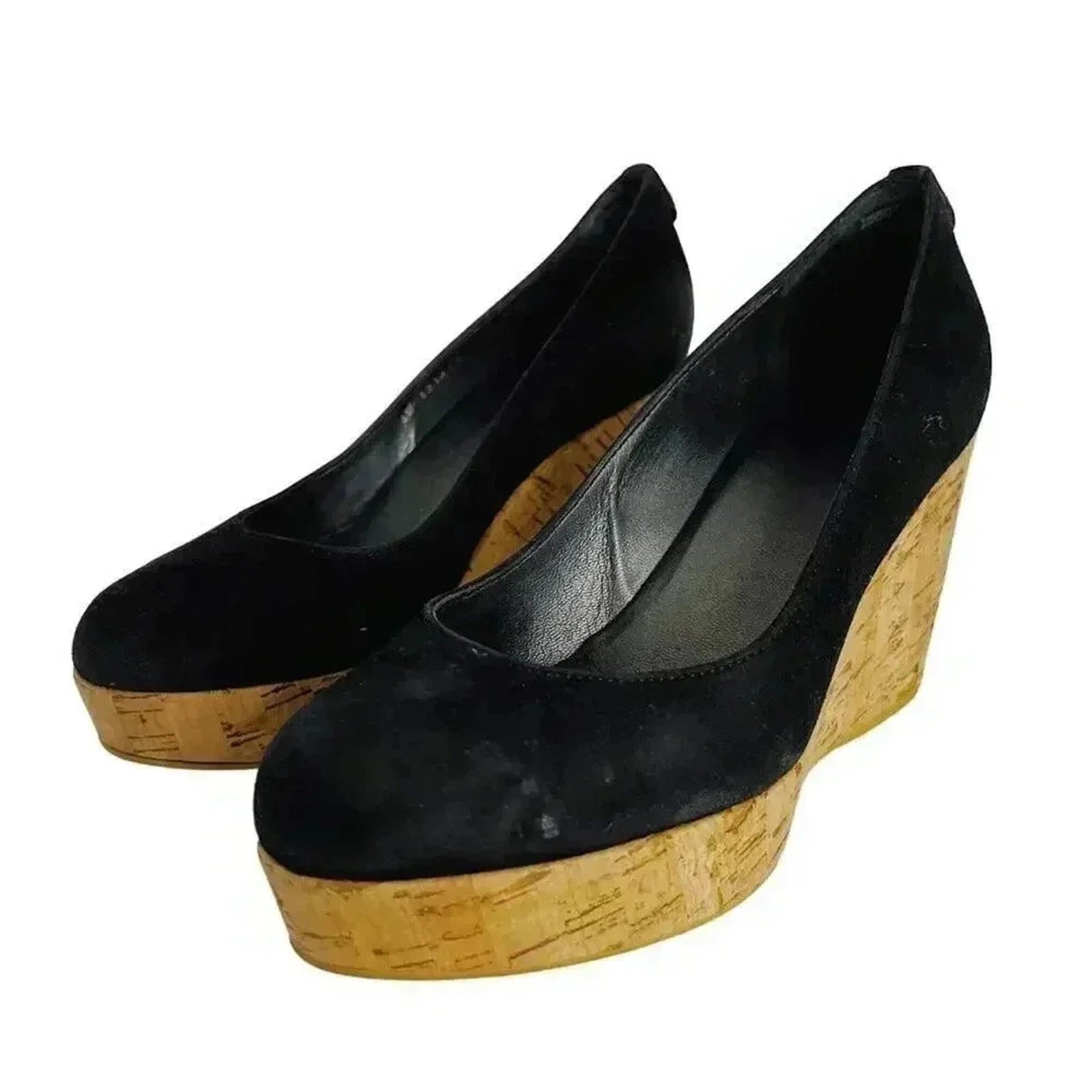 Stuart Weitzman Vintage Black Suede Leather Cork Wedges Women's Size 5