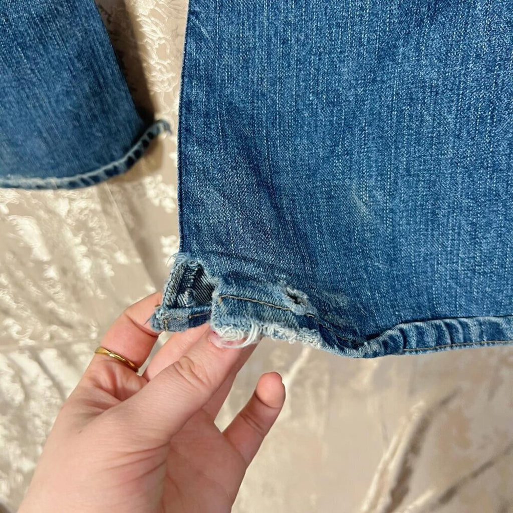 y2k Vintage Low Rise Medium Wash Distressed Flared Jeans Bootcut Size 7