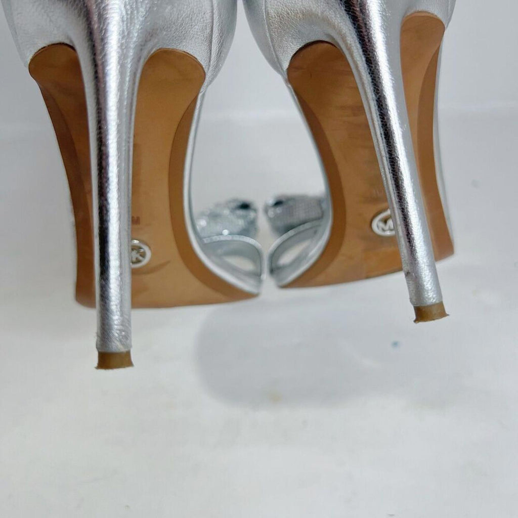 Michael Kors Paris Silver Sequined Bow Stilettos Pumps Heels Women's Size 10