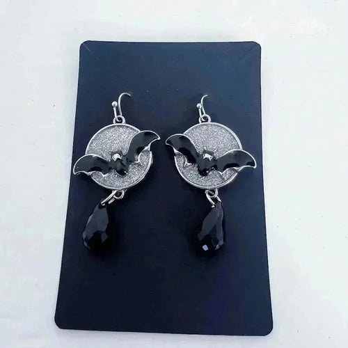 Bat Earrings Silver Sparkly Statement Dangling Earrings Halloween Gothic