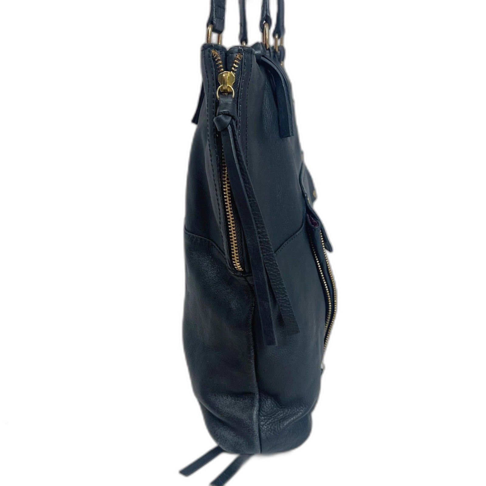 Kooba Everette Black Pebbled Leather Double Zipper Gold Handbag Shoulder Bag