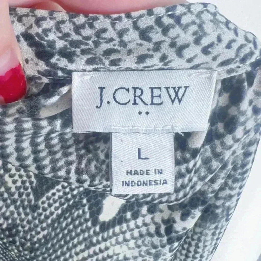 J Crew Snakeprint Blouse Long Sleeve Button Up Business Casual Office Size L