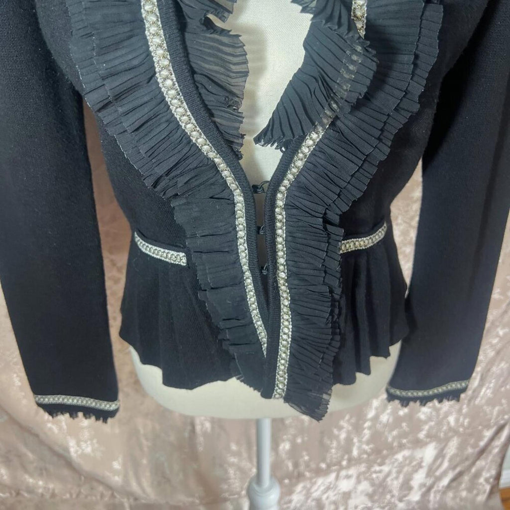 White House Black Market WHBM Black Ruffle Blazer Jacket Women's Size M