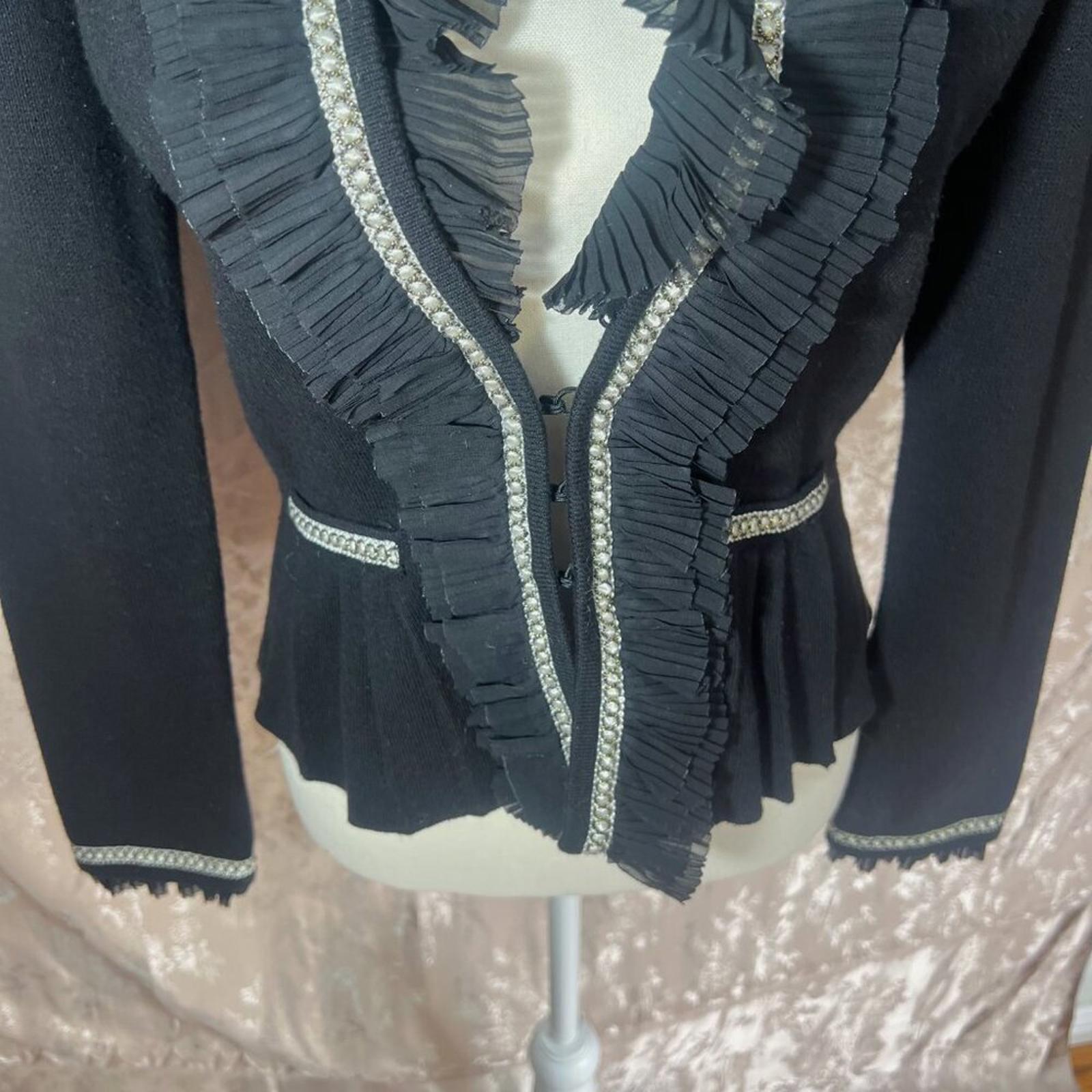 White House Black Market WHBM Black Ruffle Blazer Jacket Women's Size M