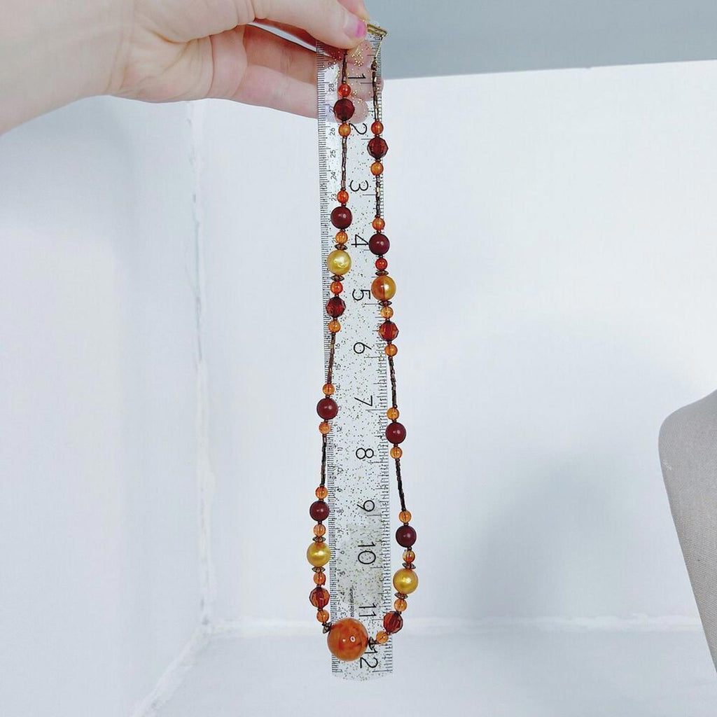 Vintage Flapper Necklace Orange Gold Red Beaded Statement Necklace