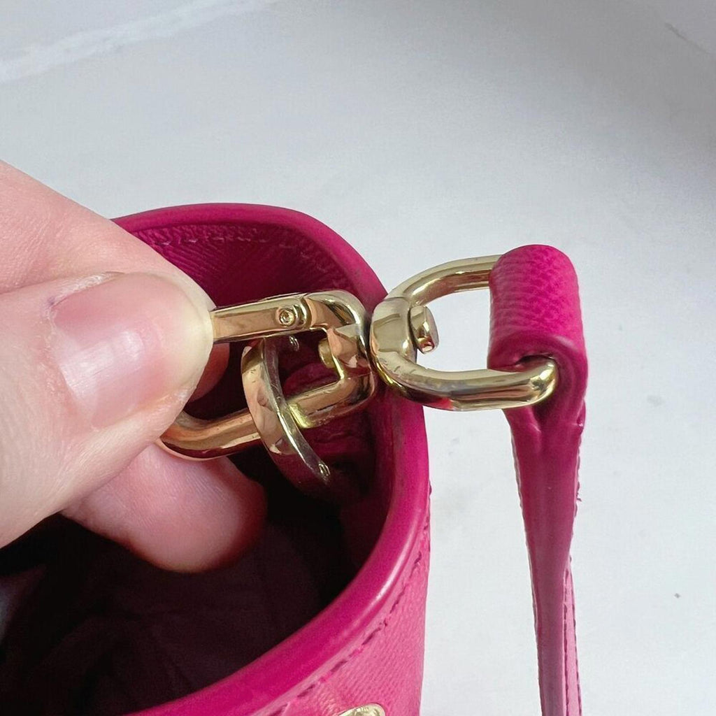 Tory Burch Robinson Fuchsia Double Zip Perforated Handbag Pink Leather Purse