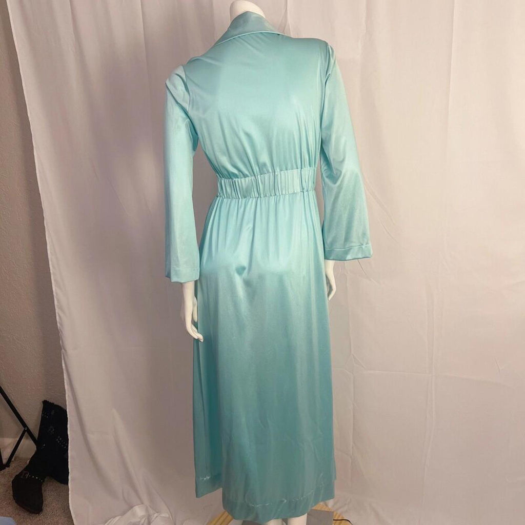 Vintage 1970sVanity Fair Turquoise Nylon Dress Button Up Women's Size 12