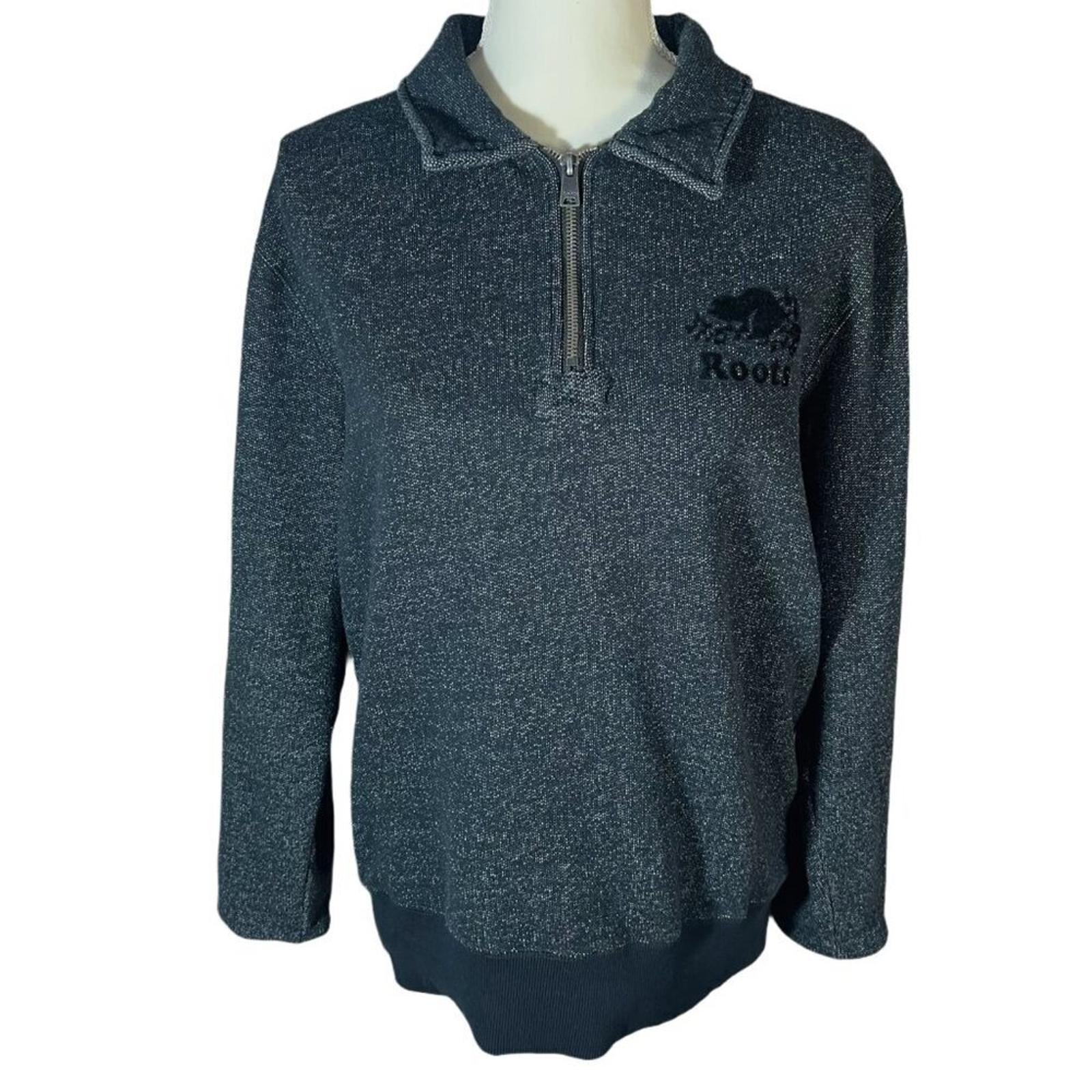 Roots Men's Black White Original Half Zip Sweatshirt Jacket Beaver Size M