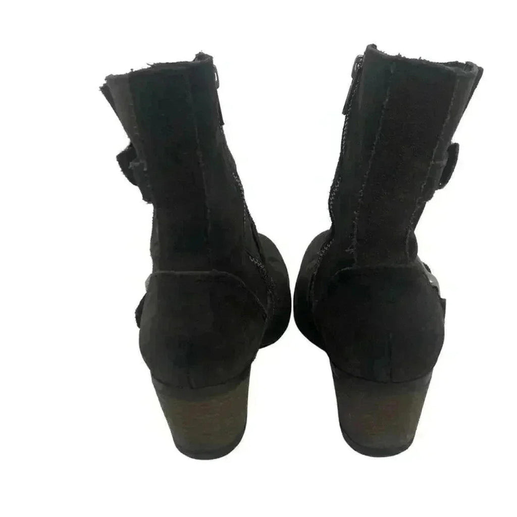 Born Dark Brown Suede Buckled Distressed Booties Women's Size 6.5